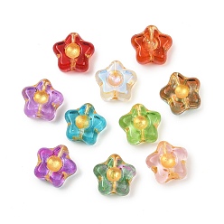 (52) Непрозрачная лаванда Гальванопокрытие и стеклянные бусины с золотым металлическим плетением, цветок, разноцветные, 10.5x11x5 мм, отверстие : 1 мм