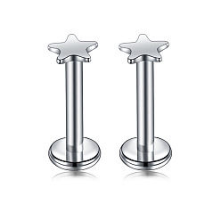 Нержавеющая Сталь Цвет Звездные лабреты из нержавеющей стали с внутренней резьбой, 17 калибровочные пирсинг-гвоздики ювелирные изделия для женщин и мужчин, цвет нержавеющей стали, 8 мм, штифты : 1.2 мм