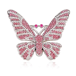 Розовый Брошь из платино-цинкового сплава, булавка для лацкана со стразами, бабочка, светло-розовый, 44x54 мм