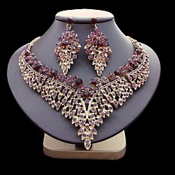 Свет Аметист Ожерелья с подвесками из цинкового сплава и серьги-гвоздики в виде листьев, золотые, светлый аметист, 420 мм