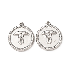 Stainless Steel Color Labor Day 304 Stainless Steel Pendants, Flat Round with Hammer Charms, Stainless Steel Color, 17.5x15.5x2.5mm, Hole: 1.2mm