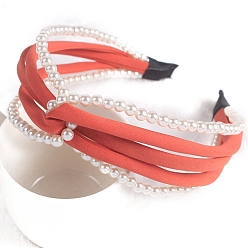 Легкий Лосось Ткань ленты для волос, с пластиковой жемчужины, аксессуары для волос для женщин и девочек, светлый померанцевый, нет размера