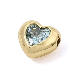 Himmelblau Messing pflastern Zirkonia Perlen, Herz, Gestell, langlebig überzogen, Bleifrei und cadmium frei, echt 18 k vergoldet, Himmelblau, 8.5x9.5x5 mm, Bohrung: 1.6 mm