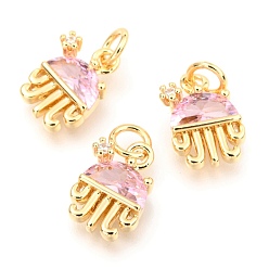 Mixed Color Brass Micro Pave Cubic Zirconia Charms, with Jump Rings, Long-Lasting Plated, Real 18K Gold Plated, Jellyfish Shape, Mixed Color, 12.5x8.5x4.5mm, Hole: 3.3mm