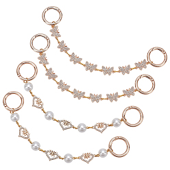 Золотой 4 шт. 2 стили бабочка сердце сплав кристалл стразы и АБС искусственный жемчуг украшения для обуви цепочки, с пружинными кольцами ворот, золотые, 215~220 мм, 2 шт / стиль