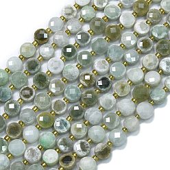 Бирманский Нефрит Нити бусин из натурального мьянманского нефрита жадеита, с бисером, граненые, плоско-круглые, 6~6.5x4 мм, отверстие : 1 мм, около 50 шт / нитка, 15.35'' (39 см)