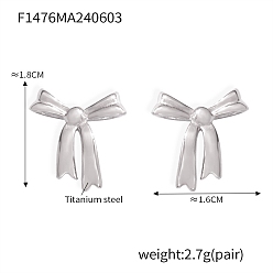 Нержавеющая Сталь Цвет Женские серьги-гвоздики с бантом из нержавеющей стали, цвет нержавеющей стали, 16x18 мм