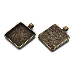 Античная Бронза Тибетский стиль квадратных сплава настройки подвеска кабошон, чашки безель с краями, без кадмия, без никеля и без свинца, античная бронза, лоток : 30x30 мм, 42x33x3 мм, Отверстие : 7x4 мм , около 123 шт / 1000 г
