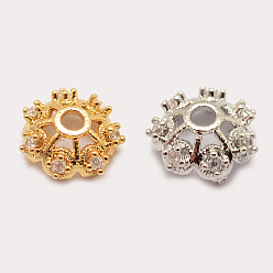 (52) Непрозрачная лаванда Долговечные латунные микропейв класса aaa с кубическим цирконием, причудливые колпачки для бусинок, цветок, мульти-лепесток, без кадмия, без никеля и без свинца, разноцветные, 8x3 мм, отверстие : 2 мм