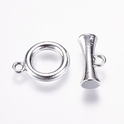 Серебро Сплавочные застежка тоггл тибетского стиля, кольцо, серебряный цвет гальваническим, Кольцо: 20.5x16.5x3 mm, отверстие : 2 мм, бар: 20x9x6.5 mm, отверстие : 2 мм