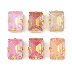 Золотой Латунные стеклянные стразы пришивные стразы, граненые, прямоугольные, золотые, 15x11x6.5 мм, отверстие : 1 мм