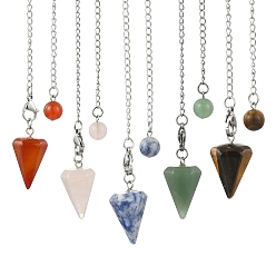 Смешанные камни Конус натуральный драгоценный камень остроконечный биолокационный маятник, с 304 цепи из нержавеющей стали, 237 мм