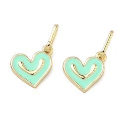 Аквамарин Латунные эмалированные подвески-украшения, сердце, долговечный, стойки покрытие, без свинца и без кадмия, реальный 18 k позолоченный, аквамарин, 11x12.5x2 мм, отверстие : 7x2.5 мм
