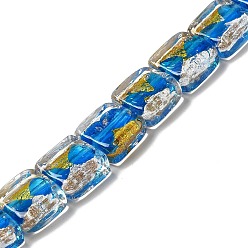 Васильковый Бусины ручной работы из золотой и серебряной фольги в технике лэмпворк, квадратный, васильковый, 12.5~13x12x6~6.5 мм, отверстие : 1~1.2 мм