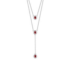 Platine Colliers à deux niveaux en argent sterling plaqué rhodium, avec trois ronds pendentif aaa zircone rouge, platine, 925 pouces ~ 14.96 pouces (16.54 cm)