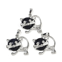 Синий Драгоценный Камень Кулоны для котят из синего голдстоуна, милые латунные подвески в форме кошки, платина, долговечный, стойки покрытие, 28.5x30.5x10 мм, отверстие : 8x5 мм