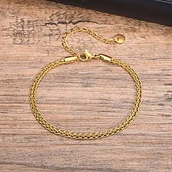 Золотой Браслеты из веревочной цепи из нержавеющей стали для женщин и мужчин, золотые, 7-1/8~9-1/8 дюйм (18~23 см)