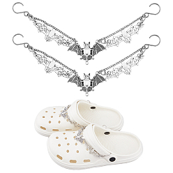 Платина Цепочка для украшения обуви из сплава «летучая мышь», с S-образными застежками из нержавеющей стали и железными витыми цепями, платина, 214 мм, 2 шт / комплект