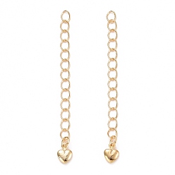 Золотой Удлинитель латунных цепей, с сердцем прелести, золотые, 60x3.5 мм