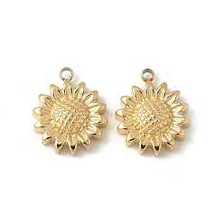 Настоящее золото 18K 304 прелести нержавеющей стали, очарование подсолнуха, ионное покрытие (ip), реальный 18 k позолоченный, 12x10x3.5 мм, отверстие : 1.2 мм