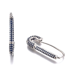 Средно-синий Латунные серьги обруча, со стразами, Форма предохранительного штифта, платина, светло-синий, 26~26.5x10~11x3 мм, штифты : 0.8 мм