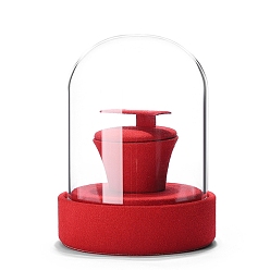 Red Clear Glass Dome Cover, Decorative Display Case, Cloche Bell Jar Terrarium with Velvet Base, White, 90x80x120mm