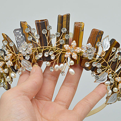 Тигровый глаз Резинки для волос из натурального розового кварца, аксессуары для волос для женщин и девочек, корона, 250x170x50 мм