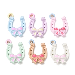 Mixed Color Alloy Enamel Pendants, Horseshoe with Bowknot Charms, Mixed Color, 17.5x12.5x4mm, Hole: 1.2mm