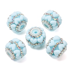 Licht Himmel blau Imitationsperlen aus Zirkonia, Acryl und ABS, Runde mit Herz, mit Eisenbohrkette, Licht Himmel blau, 19.5~20x17.5~18.5 mm, Bohrung: 3 mm