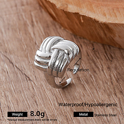Stainless Steel Color Irregular 304 Stainless Steel Cuff Open Rings for Women, Stainless Steel Color, Adjustable