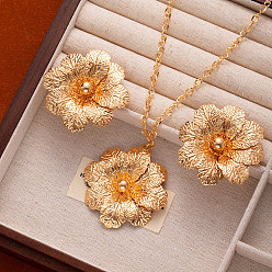 Золотой Ожерелья с подвесками из цветочного сплава и комплекты серег-гвоздиков, золотые, колье: 20.47 дюйм (52 см), Кулон : 52 мм