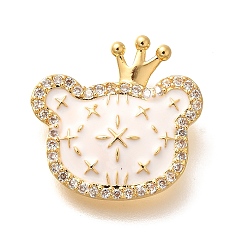 Морская Ракушка Подвески из латуни с микропаве из циркония, нести прелести, с эмалью, реальный 18 k позолоченный, стойки покрытие, без свинца и без кадмия, цвет морской раковины, 17.5x18x2.5 мм, отверстие : 2.5x2 мм