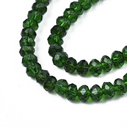 Dark Green Glass Beads Strands, Faceted, Rondelle, Dark Green, 3.5x3mm, Hole: 0.4mm, about 123~127pcs/strand, 13.78 inch~14.17 inch(35~36cm)