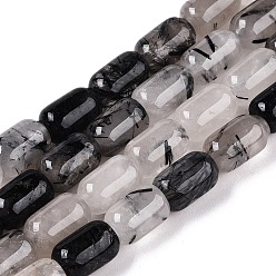 Кварц Турмалинизации  Нити натуральных кварцевых бусин черного турмалинового цвета, колонка, 9~9.5x6 мм, отверстие : 0.9~1 мм, около 42~43 шт / нитка, 15.24~15.8'' (38.7~39.5 см)
