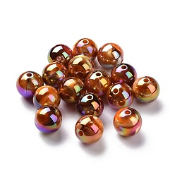 Sienna UV Plating Rainbow Iridescent Acrylic Beads, with Gold Foil, Round, Sienna, 15mm, Hole: 2.5mm