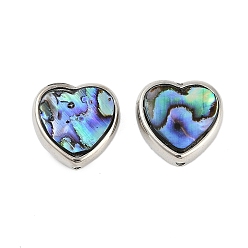 Сердце Естественно Paua стеклянные бусы, с латунной кромкой, платина, сердце, 15x15x6.2 мм, отверстие : 1.7 мм