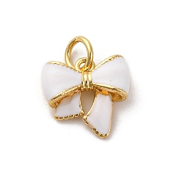 Белый Латунь эмаль прелести, очарование бантом, с целью перехода в кольце, без кадмия и без свинца, стойки покрытие, долговечный, реальный 18 k позолоченный, белые, 11x11.5x4 мм, отверстие : 3.5 мм