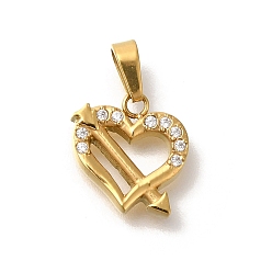 Настоящее золото 18K Ионное покрытие (ip) 304 подвески из нержавеющей стали с микропаве из кубического циркония, сердце прелести, реальный 18 k позолоченный, 11x10.5x2 мм, отверстие : 4.5 мм