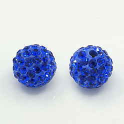 Сапфир Бусины со стразами, полимерная глина , класс А, круглый Pave дискотечный шар бисер, сапфир, С. 12 (1.8~1.9 мм), 10 мм, отверстие : 1.5 мм