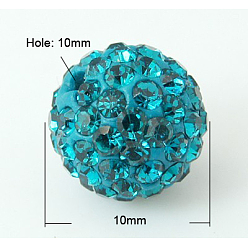 Blue Zircon Pave Disco Ball Beads, Polymer Clay Rhinestone Beads, Grade A, Blue Zircon, PP13(1.9~2mm), 10mm, Hole: 1mm