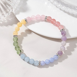 (52) Непрозрачная лаванда Браслеты из натуральных смешанных драгоценных камней с чакрами для женщин, круглые, с латунными бусины со стразами , серебряные, разноцветные, бусины : 6~6.5 мм, внутренний диаметр: 2.17 дюйм (5.5 см)