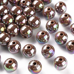Camel Opaque Acrylic Beads, AB Color Plated, Round, Camel, 12x11mm, Hole: 2.5mm, about 566pcs/500g