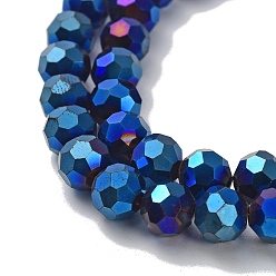 Blue Plated Electroplate Glass Bead Strands, Faceted(32 Facets), Round, Blue Plated, 8x7mm, Hole: 1mm, 72pcs/strand, 21.2 inch