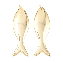 Real 18K Gold Plated Brass Pendants, Cadmium Free & Lead Free, Long-Lasting Plated, Rack Plating, Fish Charms, Real 18K Gold Plated, 49x16.5x3mm, Hole: 1.4mm/3mm