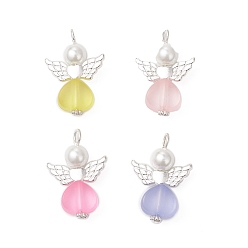 (52) Непрозрачная лаванда Подвески из акрила, с бусинами из сплава, акриловыми бусинами и экологически чистыми окрашенными стеклянными круглыми бусинами-жемчужинами, разноцветные, 31.5x21.5x9 мм, отверстие : 4 мм