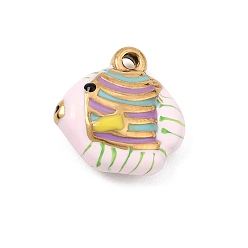 Colorful 304 Stainless Steel Charms, Tropical Fish with Stripe Charms, Golden, Colorful, 13x13x5mm, Hole: 1.6mm