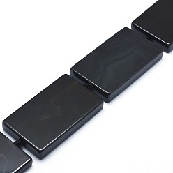 Black Natural Agate Beads Strands, Dyed, Rectangle, Black, 49.5~50x29.5~30x5.5~7.5mm, Hole: 2mm, about 8pcs/strand, 17 inch(43.2cm)