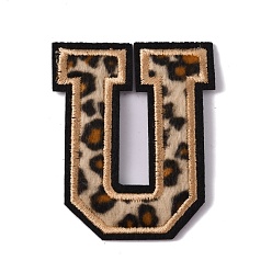 Letter U Polyester Computerized Embroidery Cloth Iron On Sequins Patches, Leopard Print Pattern Stick On Patch, Costume Accessories, Appliques, Letter.U, 60x49x1.5mm