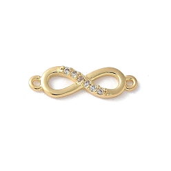 Золотой Шармы-соединители из латуни с микропаве из прозрачного кубического циркония, бесконечность, золотые, 5x17x1.5 мм, отверстие : 0.8 мм