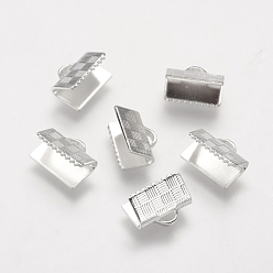 Argent Extrémités de sertissage de ruban de laiton, rectangle, couleur argent plaqué, 7x10mm, Trou: 1x3mm